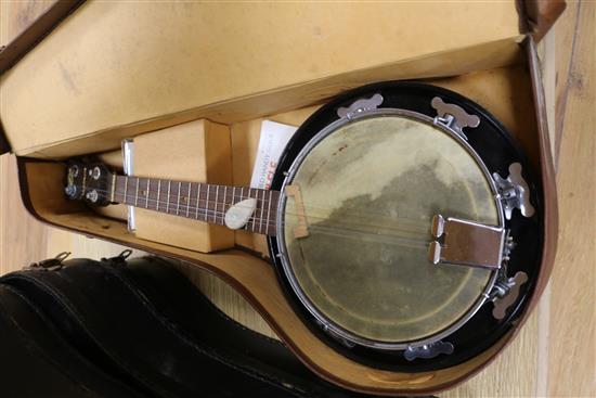 A quantity of banjoleles, mandolin, RWC Apalacachian dulcimer